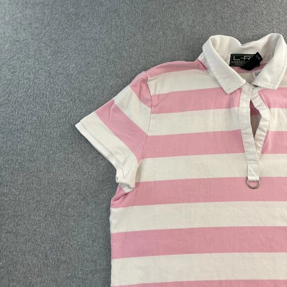 Lauren Ralph Lauren Polo Shirt Womens XL Pink White Striped Collared Rugby Top - Picture 3 of 11